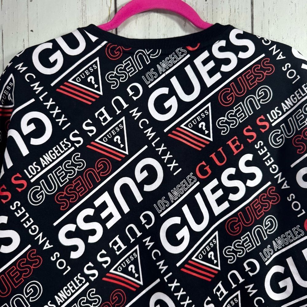 Guess Logo Print Cropped Drawstring Sweatshirt Black White Red Y2K Streetwear M - Picture 9 of 14